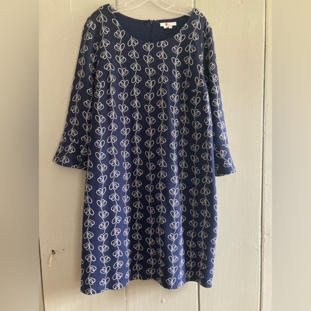 Boden Womens Newlyn Jacquard Dress UK 20R US 16R Navy White Floral Cottagecore
